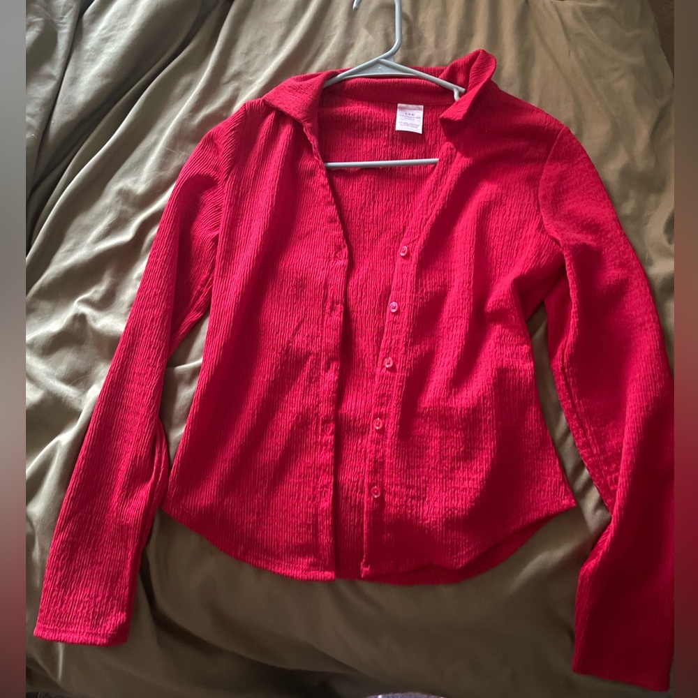 No Boundaries Vibrant Red Buttoned Top